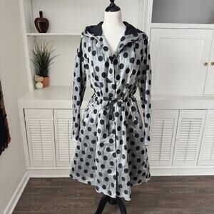 Lilith Metallic Silver Black Polka Dot Midi Trench Coat Size S